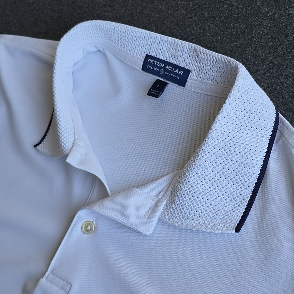 Peter Millar White Men’s Polo with Navy Trim